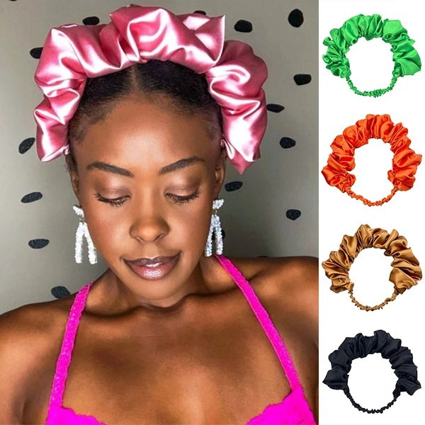 

diy exaggerated satin wide headband elegant headwear pure color ruched silky headpieces fashion luxury, Silver
