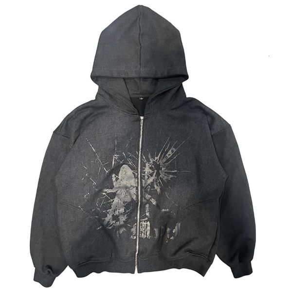 

men's hoodies sweatshirts y2k streetwear gothic casual alphabet blast print pattern fashion harajuku women clothing zip up 230306, Black