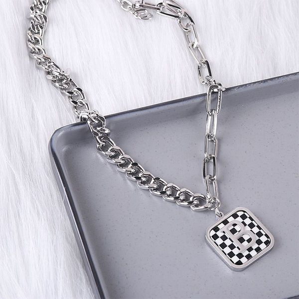 

wholesale jewelry square pendant necklace fashion jewelry crystal pendan breastmilk jewelry necklaces designer jewelry b letters checkerboar, Silver