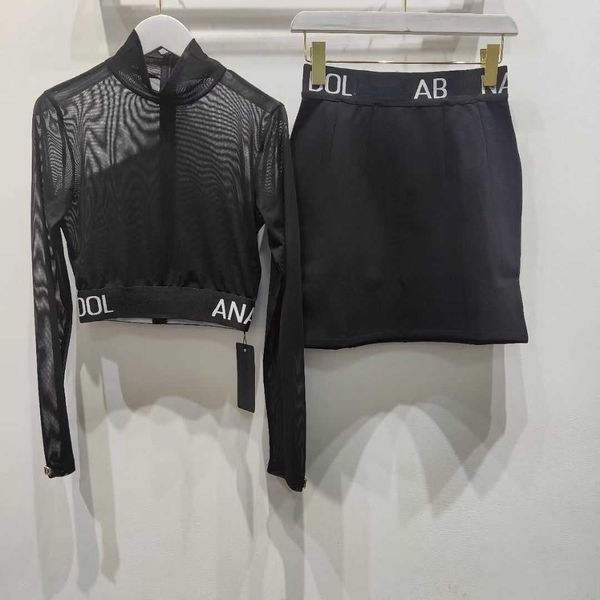 

fashion ladies set skirt designer suit autumn women's work clothes slim short suits letter long sleeves, White