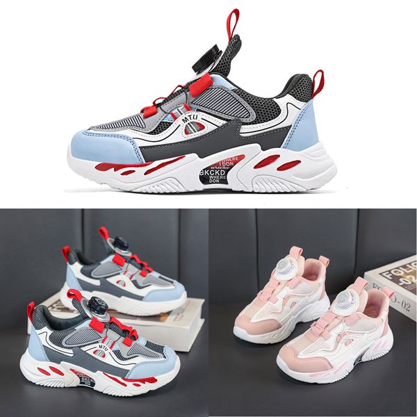 

2023 fashion ale children's shoes pink gray red black green spring rotating button breathable mesh outdoors shoes sneakers color144, White;red