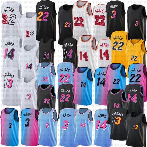 

jimmy 22 butler miamis basketball jerseys heats dwayne dwyane 3 wade bam 14 tyler herro adebayo 2023 city men stitched jersey, Black;red
