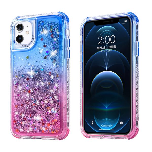 

glitter liquid quicksand phone case for iphone 14 12 13 11 pro max xr xs max x 12 7 8 plus gradient shockproof pc&tpu back cover samsung s23
