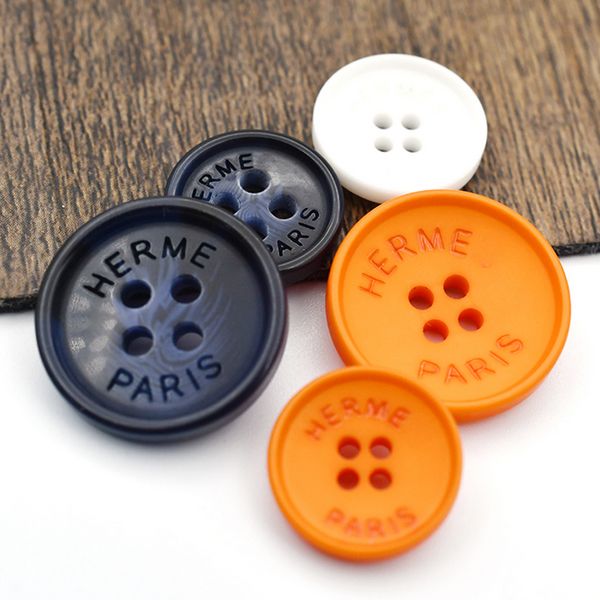 

3 colors special design letter resin buttons for shirt sweater cardigan round diy sewing button with stamp, Black