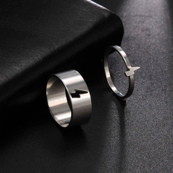 

band rings skyrim lightning couple paired rings stainless steel casual punk hip pop finger rings for men women lover fashion jewelry gift aa, Silver