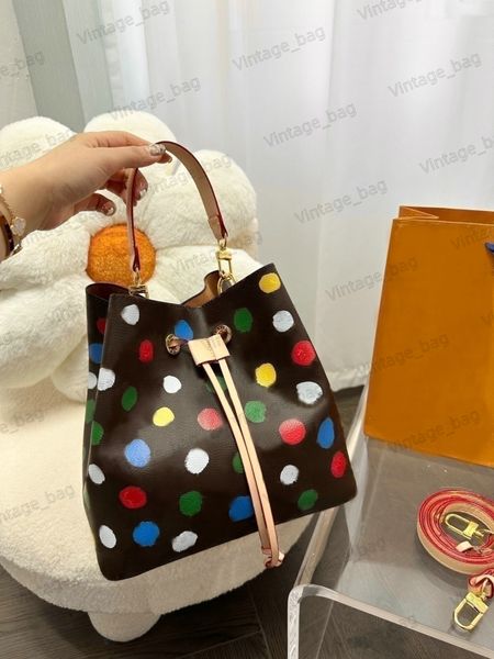

x yk noe bucket bag drawstring bags women handbag 3d dots monograms canvas tote shoulder crossbody bag stylish handle adjustable strap m4639