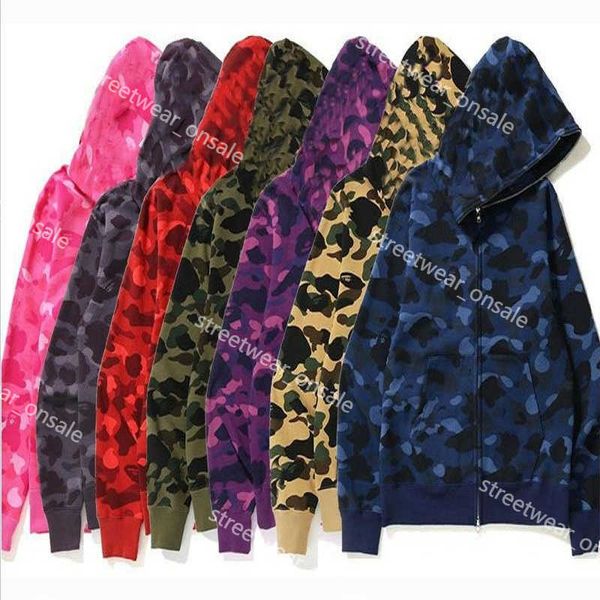 

ape designer jacket shark full zip hoodies mens womens casual sweatshirts stylist cartoon sharks printing hoodie camouflage streetwear b08, Black