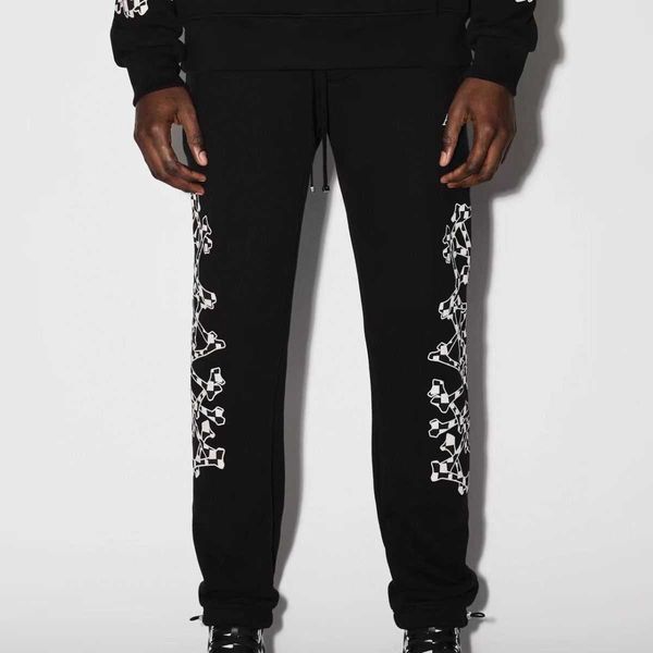 

pants ammri high street fashion drawstring black white bone printing zipper pocket loose casual designer brand niche ins celebrity leis d6rv