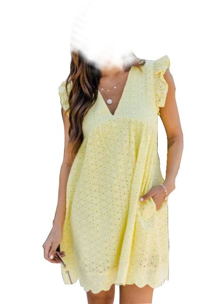 

2023 mini dress summer new european and american lace panel cut-out v-neck dress for women, Black;gray