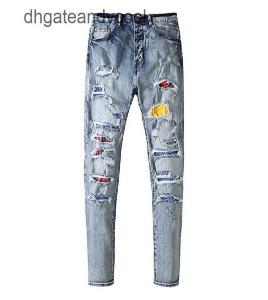 

jeans amirsy designer jean mens pant off street wash hole colorful beggar style men039s small leg pants high street motorcy3471654, Blue