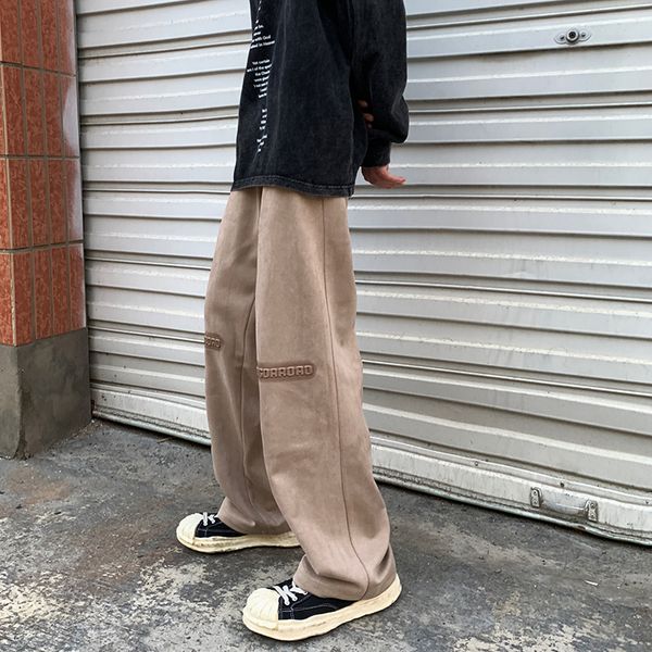 

men's pants baggy retro wide leg mens letter knees foam print casual trousers korean elastic waist vibrant high street style 230307, Black