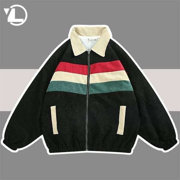 

men's jackets corduroy college jackets men spring autumn high street patchwork outwear retro coats hip hop casual loose varsity jacket, Black;brown