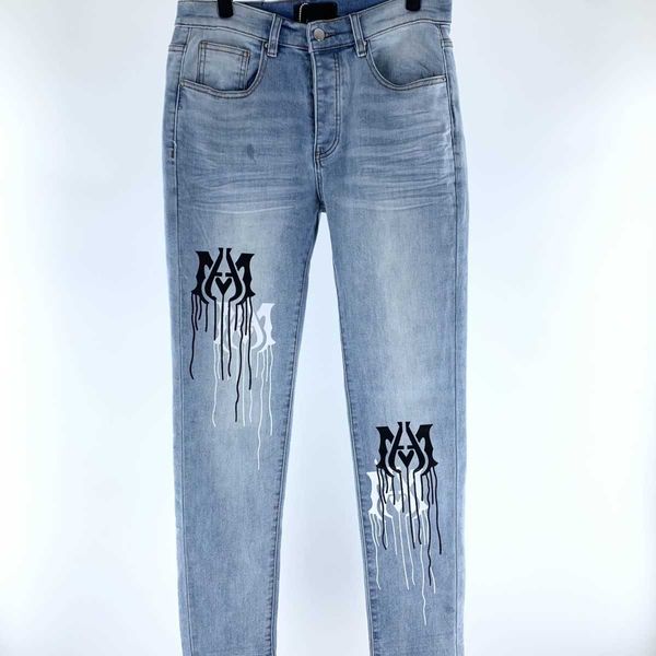 

jeans men pants ammir 2023 blue letter trend stretch fit casual versatile fashion designer brand niche ins celebrity leisure ha8w