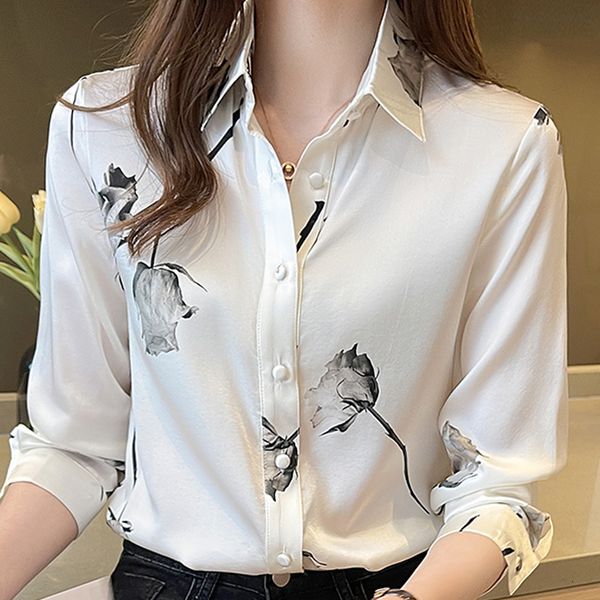 

women's blouses shirts blusas blouses femme long sleeve blouse women blusas mujer de moda turn down collar print chiffon blouse shirt, White