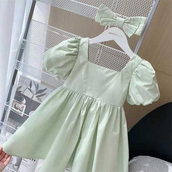 

girl's dresses 2023 summer girls princess dress kids square collar puff sleeve dresses girl cotton casual dress children elegant party, Red;yellow