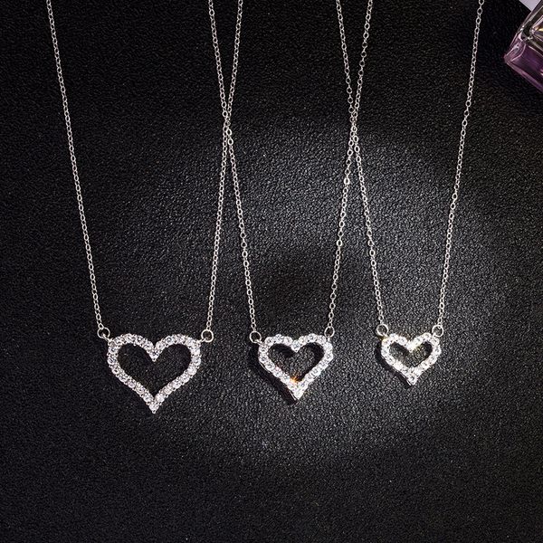 

s925 sterling silver hollowed out love shaped necklace korean version full drill exquisite peach heart net red female clavicle chain