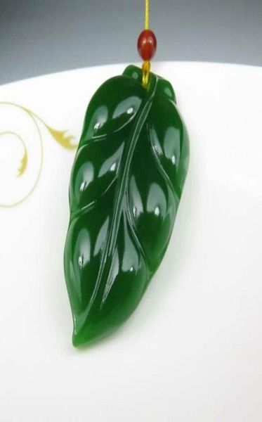 

necklace carved amulet jadeite chinese charm men jade gifts for fashion green leaf pendant women jewelry hand natural6622944, Silver