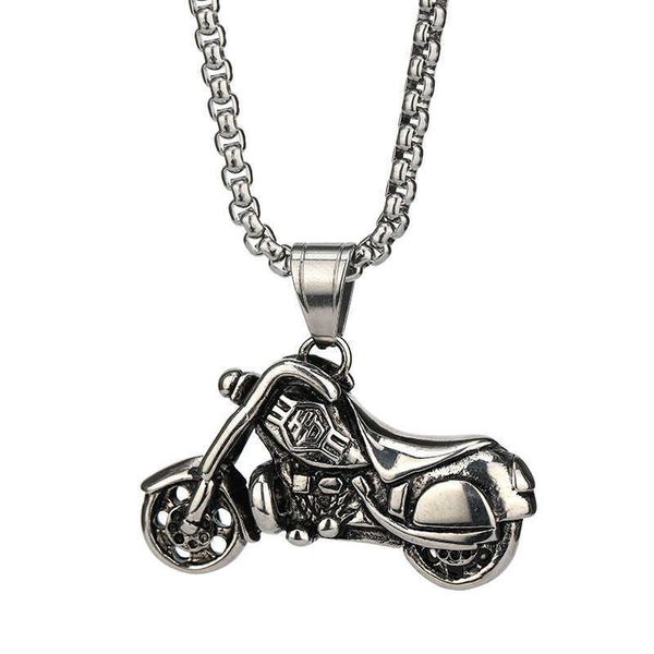 

pendant necklaces vintage motorcycle pendant necklace men fashion jewelry hiphop stainless steel metal accessories punk long sweater chains, Silver