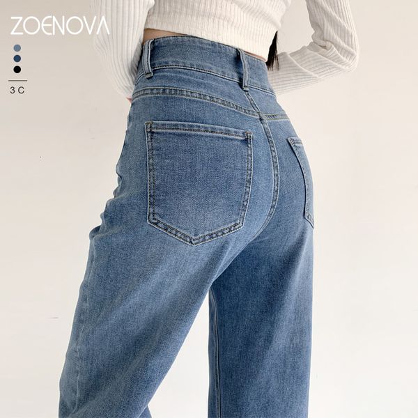 

women's jeans zoenova elastic jeans women lengthened korean fashion denim pants vintage high waist autumn baggy street casual jean 3 co, Blue