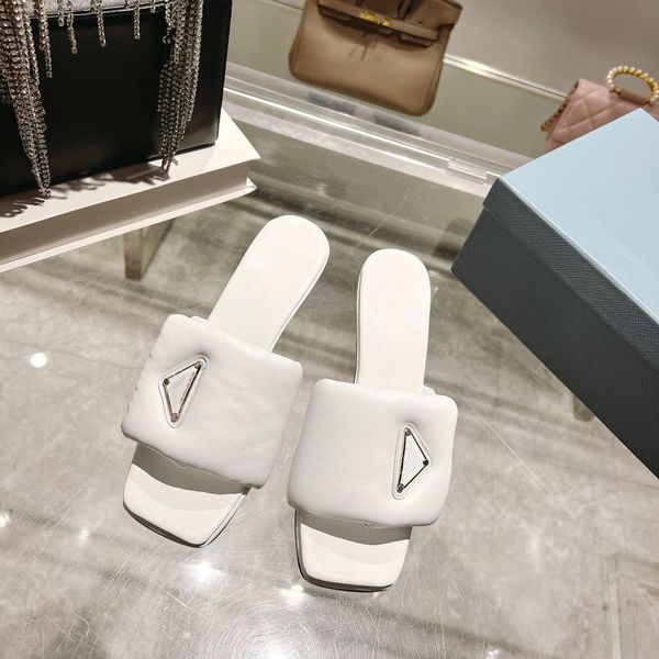 

designer women slippers spring 2022 new slipper iconic triangular square head high-heeled beach sandals size 35-42, Black