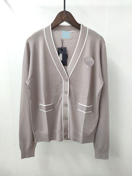 

306 2023 spring summer women sweater long sleeve v neck cardigan brand same style striped pullover white blue womens qian66, White;black