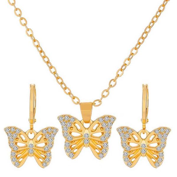 

pendant necklaces gold butterfly jewelry set necklace earrings 2pcs women fashion metal crown pendant trendy wedding accessories gift l23030, Silver