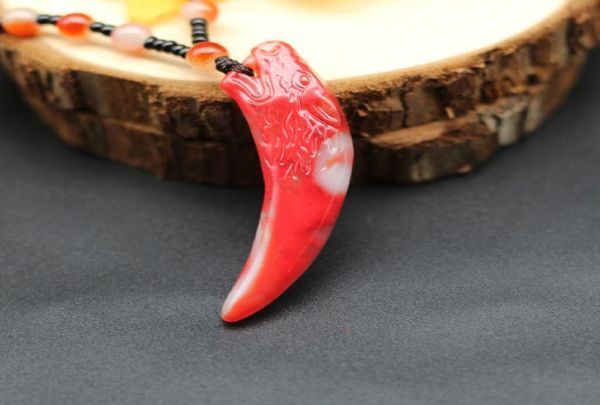 

fashion natural red white jade wolf tooth pendant necklace chinese handcarved charm jewelry amulet for men women lucky gifts5813131, Silver