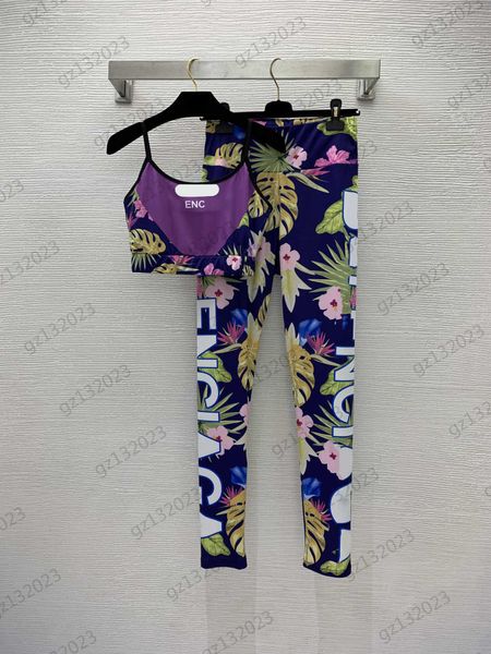 

designer two piece pants printed casual fashion yoga suit chest locking logo print halter vest stretchy fabric leggings clothing designer wo, White