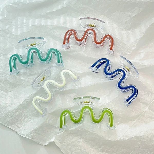 

2023 new colorful acrylic hair claw grab korean transparent plastic shark clip headband hair pins hair accessories for women, Slivery;golden