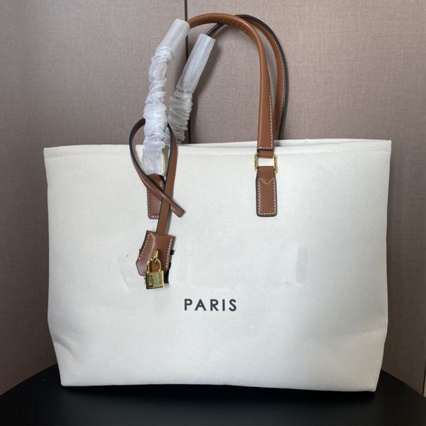 

print canvas tote bag large capacity package shopping bags shoulder handbag purse genuine leather handle fashion letter travel luggage duffe