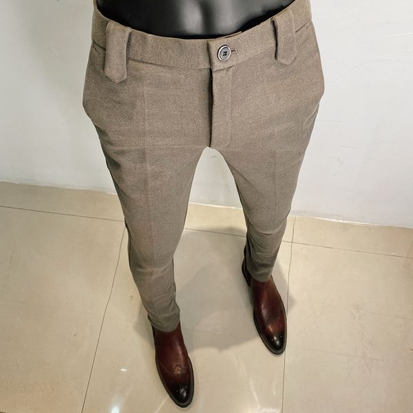 

men's pants autumn winter woolen suit pant men business slim dress streetwear formal fashion social casual trousers 230307, Black