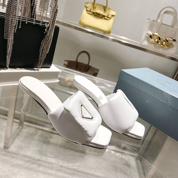 

women p new slipper summer fashion mid block heel sandal luxury designer ladies kitten heel open toe leather flat mule slide triangle slippe, Black