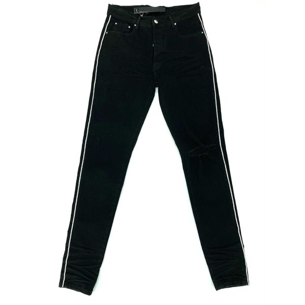 

jeans men pants ammir black diamond chain men's slim fit high street fashion brand trousers elastic style designer niche ins celebrity, Blue