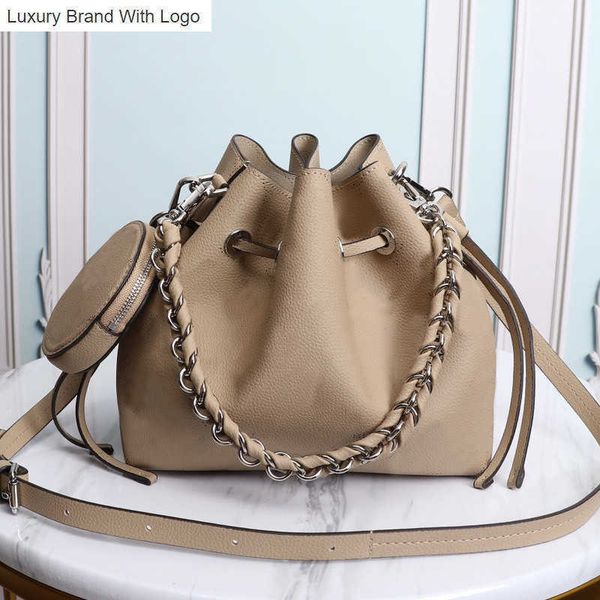 

l bag handbags women bucket bag drawstring crossbody bags carved cowhide knitting handle long leather shoulder strap plain l purse 25cm 8l4v, Black