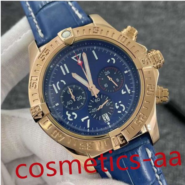 

9 color men watch blue dial japan super quartz chronograph 45mm avenger hurricane sea leather strap 1884 yellow gold steel case watches, Slivery;brown