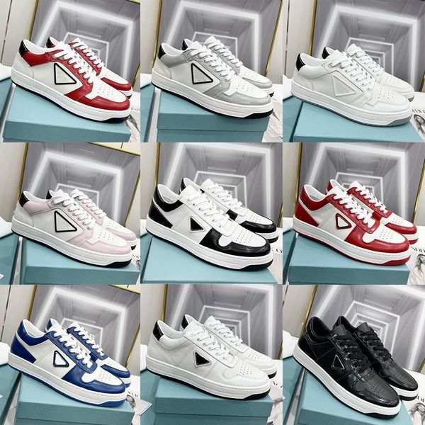 

with box prad shoes 2022 downtown perforated leather pradas casual shoes womens mens city walk enameled metal triangle white black distri wg