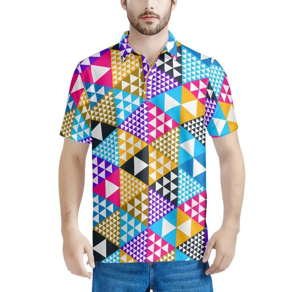 

men's polos geometry striped 3d multicolor patterns mens summer fashion golf shirts male casual short sleeve holiday beach party 23030, White;black