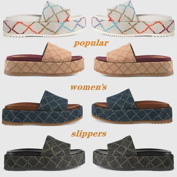 

2023 luxury designer women slippers fashion embroidered casual sandals women canvas with platform sandals plus size 35-45, Black
