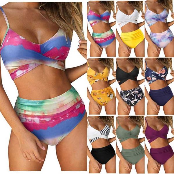 

swimming tide 2023 new bikini women's high waist split cross bag swimsuit b001, White;black