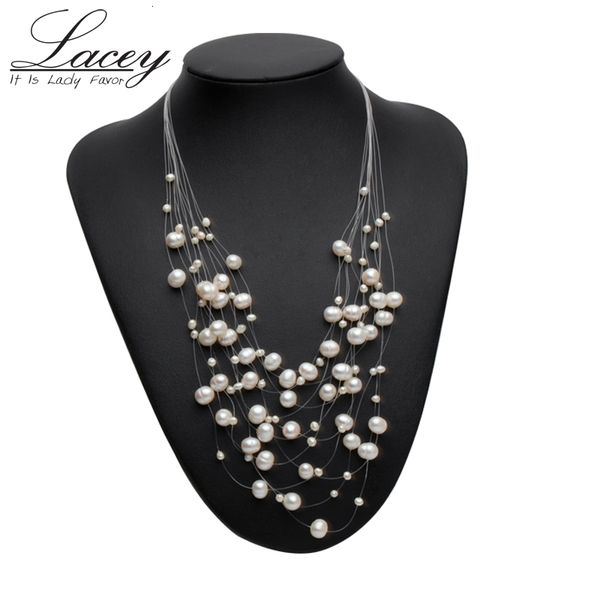 

pendant necklaces real natural freshwater pearl necklace jewelry wedding for women fashion christmas bridal multi strands 230307, Silver