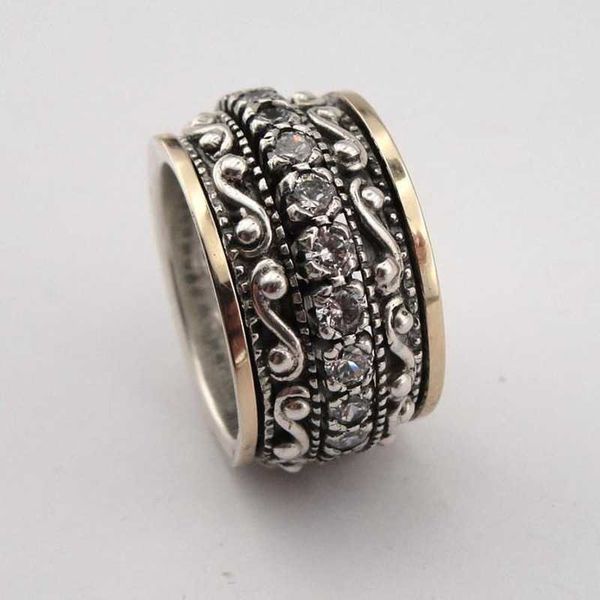 

european and american retro national carved gem ring wide version exaggerated index finger ring decoration for women, Silver