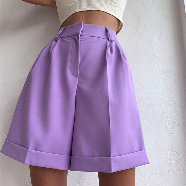 

women's shorts high waist summer womens fashion solid button fly wide leg pants purple green casual loose 230308, White;black