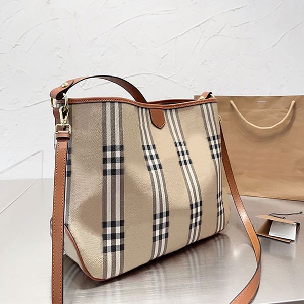 

39cm designer tote bag plaid cross body shoulder bag shopping bags luxury women beach handbags genuine leather check totes large capacity re