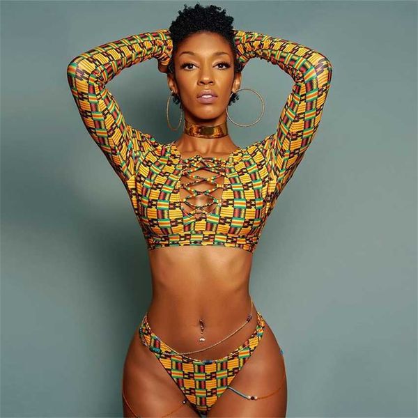 

2023 swimsuit new split swimsuit long sleeve ethnic flower cut out rope strap bikini large, White;black