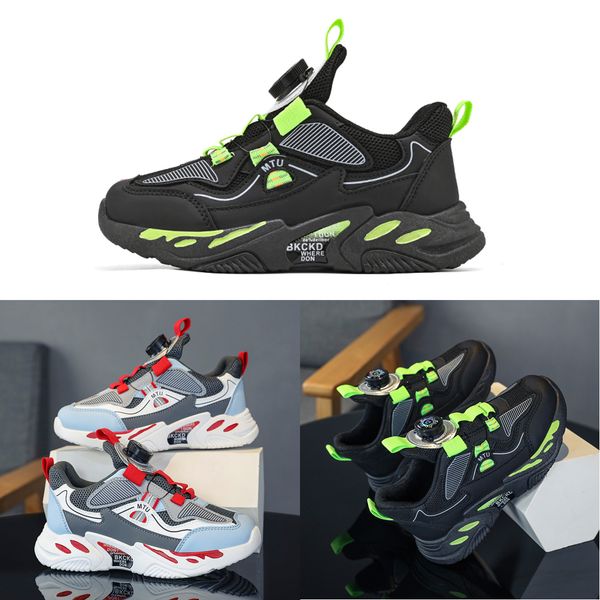 

2023 fashion ale children's shoes pink gray red black green spring rotating button breathable mesh outdoors shoes sneakers color223, White;red
