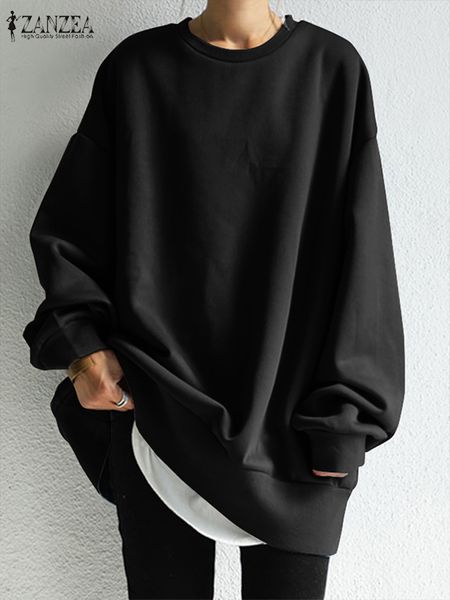 

men's hoodies sweatshirts zanzea fashion women long sleeve solid casual loose pullover female hooded autumn streetwear oversized 23030, Black