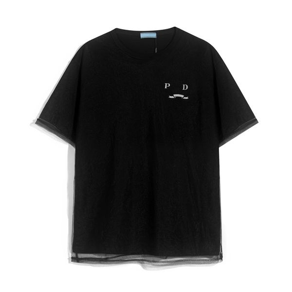 

designer t-shirt men women clothing summer short-sleeved trend half-sleeved loose double-layer mesh embroidery tees 2023, White;black