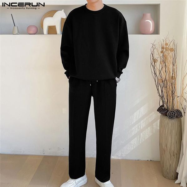 

men s polos incerun 2023 korean style long sleeved t shirs trousers suits casual male straight solid color sports two piece sets s 5xl 23030, White;black