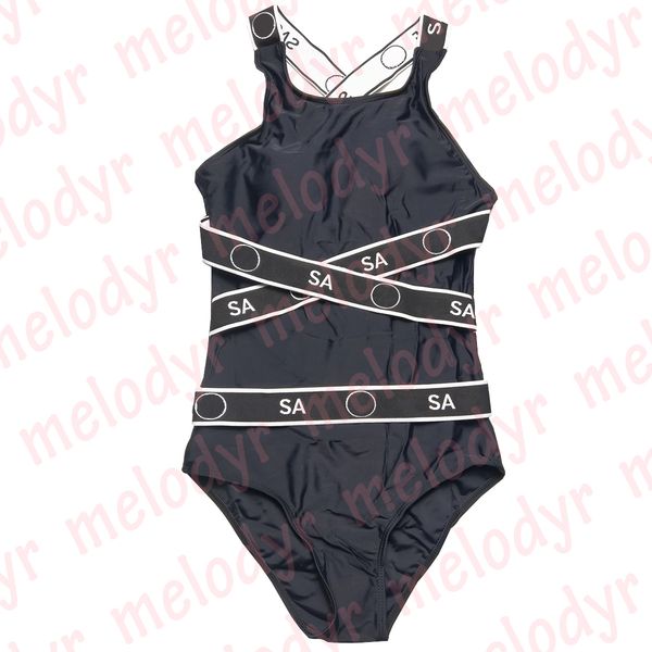 

letter bathing suit bandage one piece swimwear cross sling bikini women bodysuit swimsuit, Black