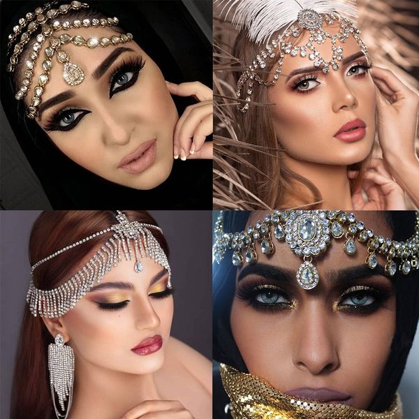 

wedding hair jewelry vintage trend head chain forehead headband indian african bohemian accesories crystal fringe tiara headdress 230307, Slivery;golden